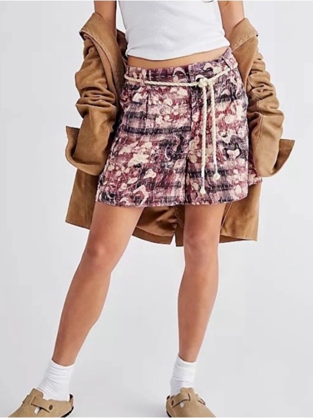NWT Days Like This Quilted Shorts shades of rose pink, cream and dark purple